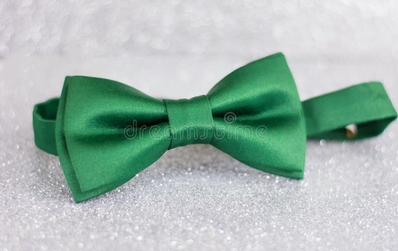 Green Bow Tie on Silver Background Stock Photo - Image of fashion ...