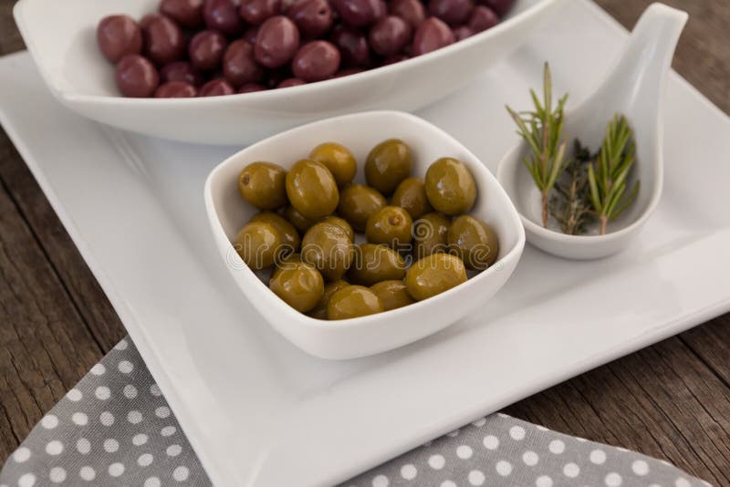 Green and Brown Olives in Bowls by Rosemary Stock Image Image of