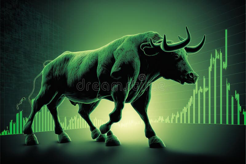 Green Bull with Stock Rising Graph Background for Stock Trading Profit ...