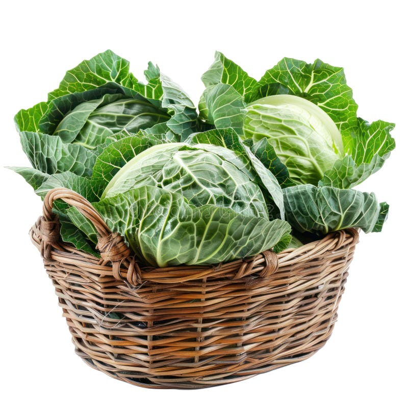 Green Cabbage in basket isolate on transparency stock illustration