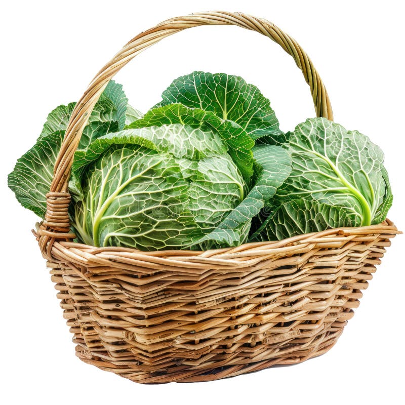 Green Cabbage in basket isolate on transparency royalty free illustration