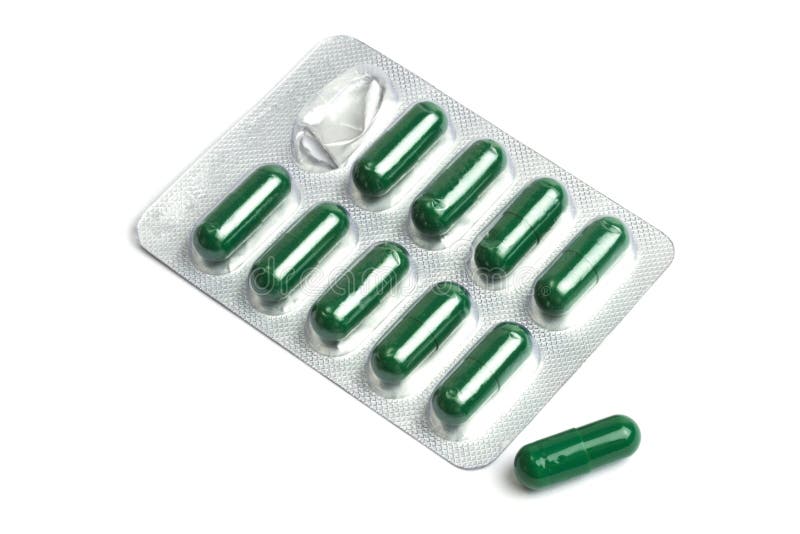 Green capsules packed in blister