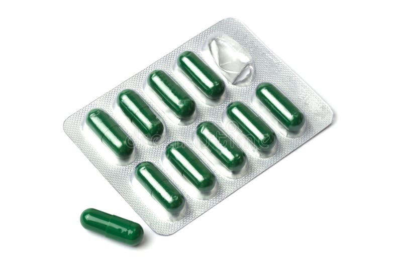 Green capsules packed in blister