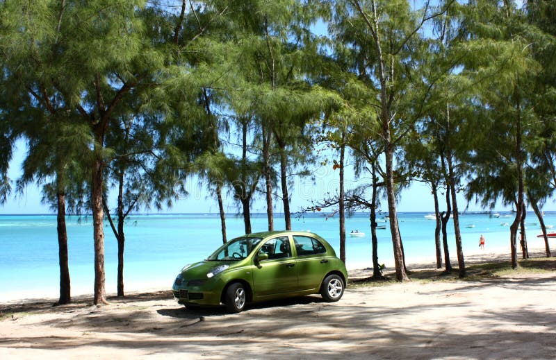 Green car on beach stock photo. Image of rental, tropical 6437508