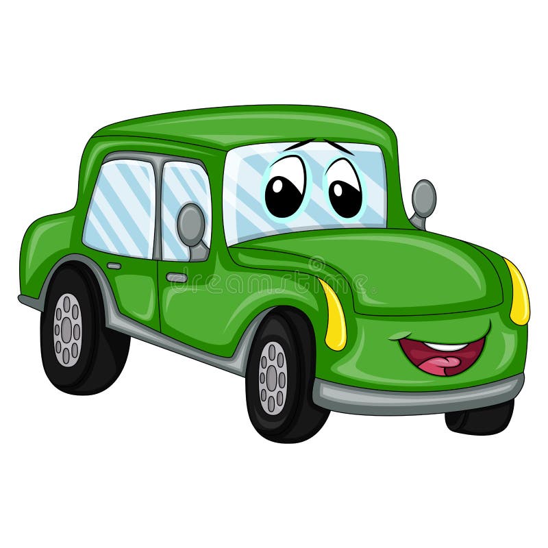 Green Car with Eyes and Mouth Cartoon Vector Illustration Stock Vector -  Illustration of glossy, innovation: 169228239