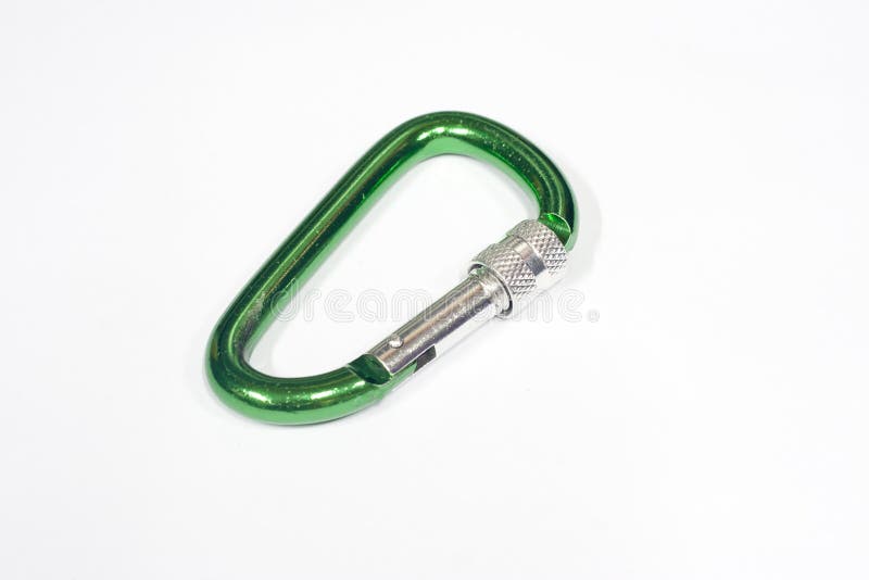 Green carabiner royalty free stock photo