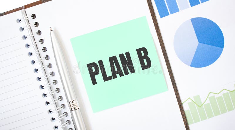 Green card on the white notepad. Text PLAN B. Business concept stock photo