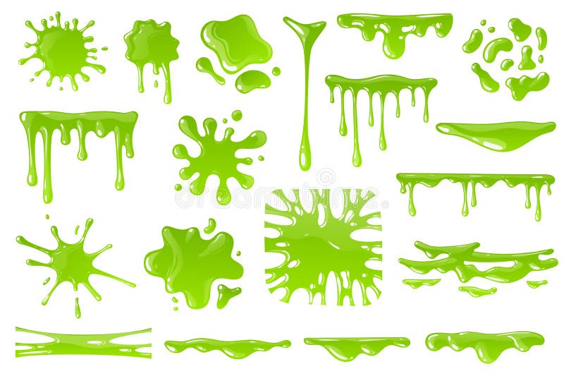 Green sticky liquid. Shiny dripping slime. Set transparent