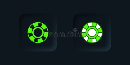 Green Casino Chips Icon Isolated on Black Background. Casino Gambling ...