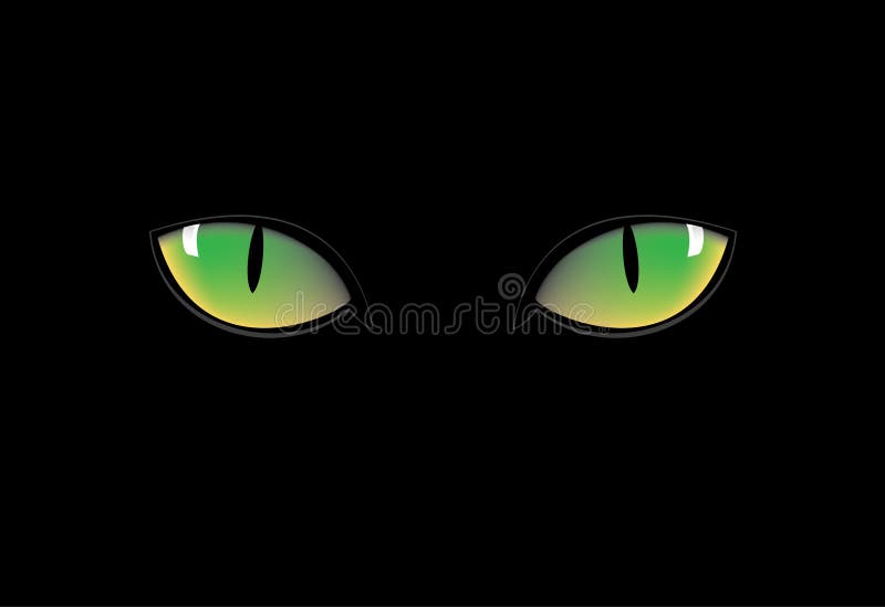 Green cat eyes in dark nigth