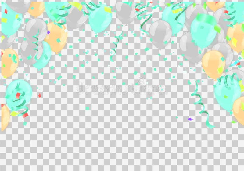 Green Celebration with Ribbon, Confetti and Balloon Stock Vector