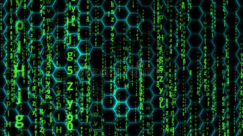 Green characters as computer code against a black background as a matrix effect. Computer matrix video