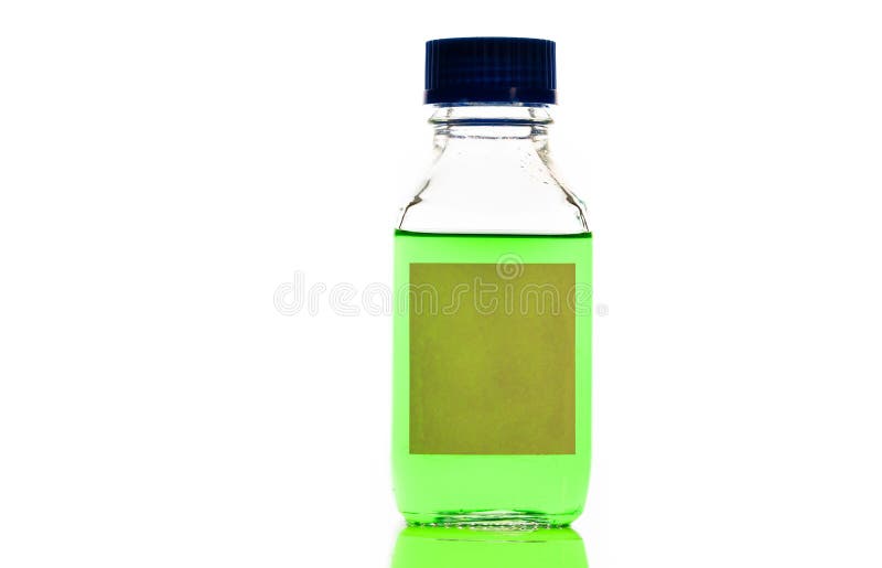 Green Chemical Solution in a Reagent Bottle Stock Image Image of