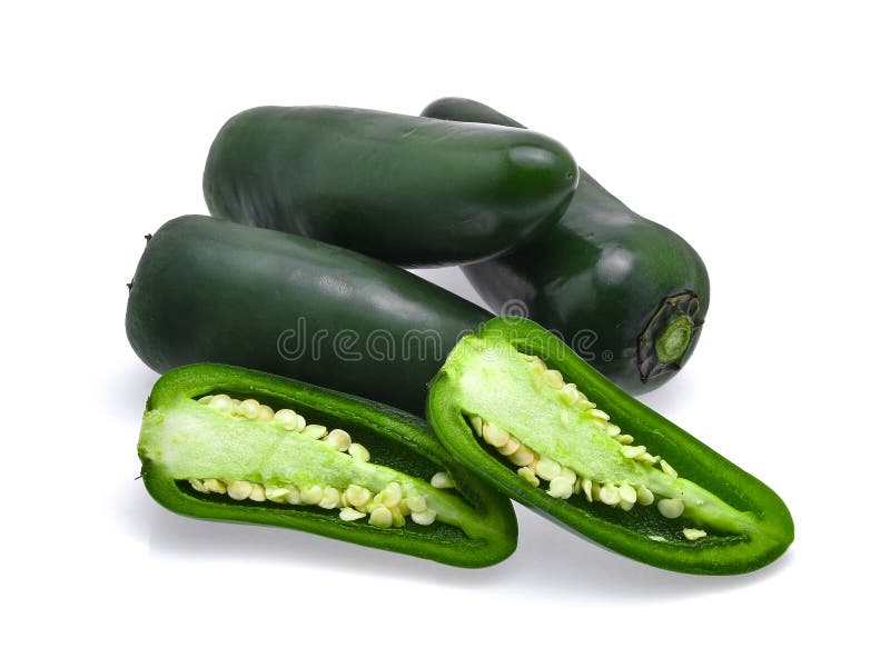 Green Jalapeno Peppers With Half Slice Isolated On A White Stock Image