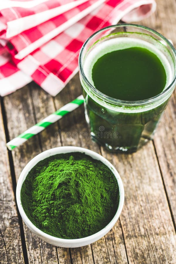 Green Chlorella Powder and Drink Stock Photo Image of detoxify
