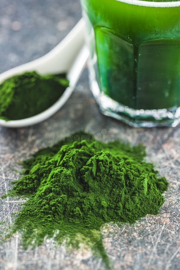 Green Chlorella Powder and Drink Stock Photo Image of detoxify
