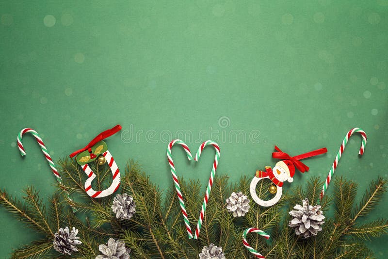 Green Christmas Background with Fir Branches and Decorations. Sp Stock ...