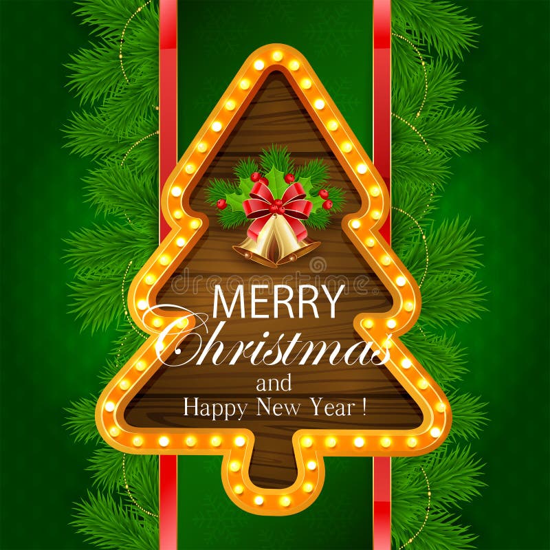 Green Christmas Background With Golden Bells Stock Vector