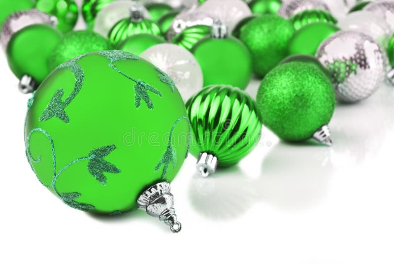 Green Christmas Ornaments With Star Background Stock Photo - Image of ...