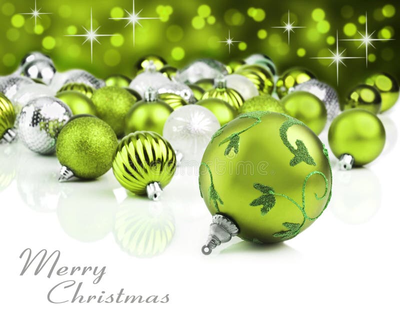 Green christmas ornaments with star background