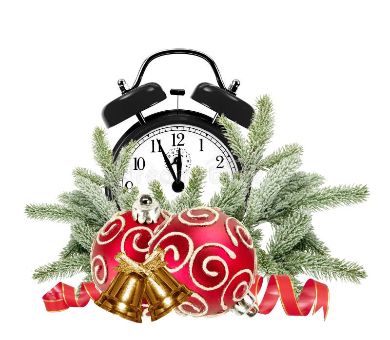 Green Christmas Tree Decorations Alarm Clock Isolated Stock Photos Free & RoyaltyFree Stock