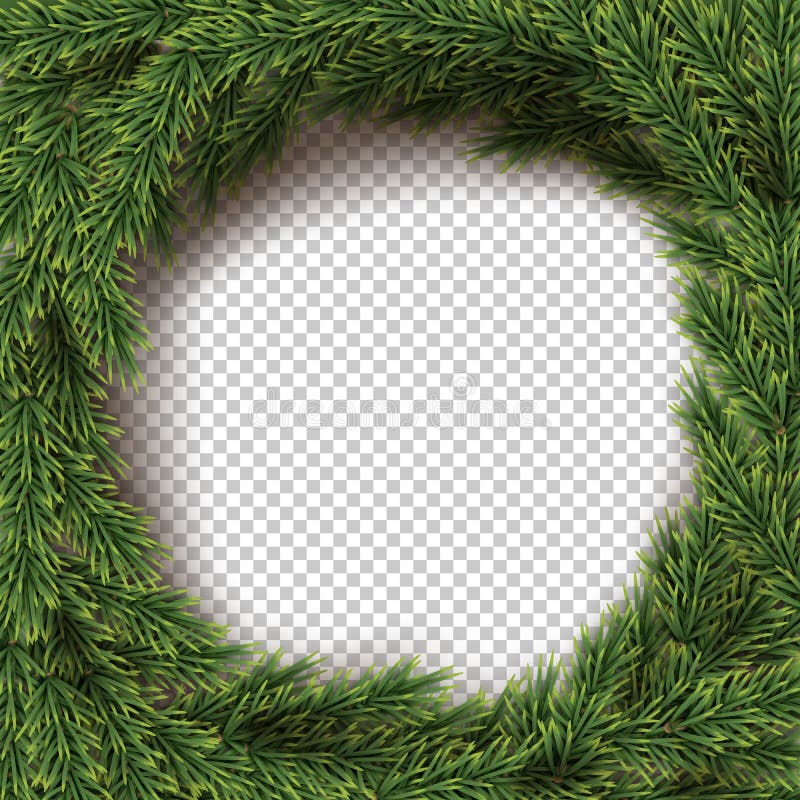 Green Christmas wreath transparent background. Holly fir natural circle decoration. Realistic merry xmas, new year