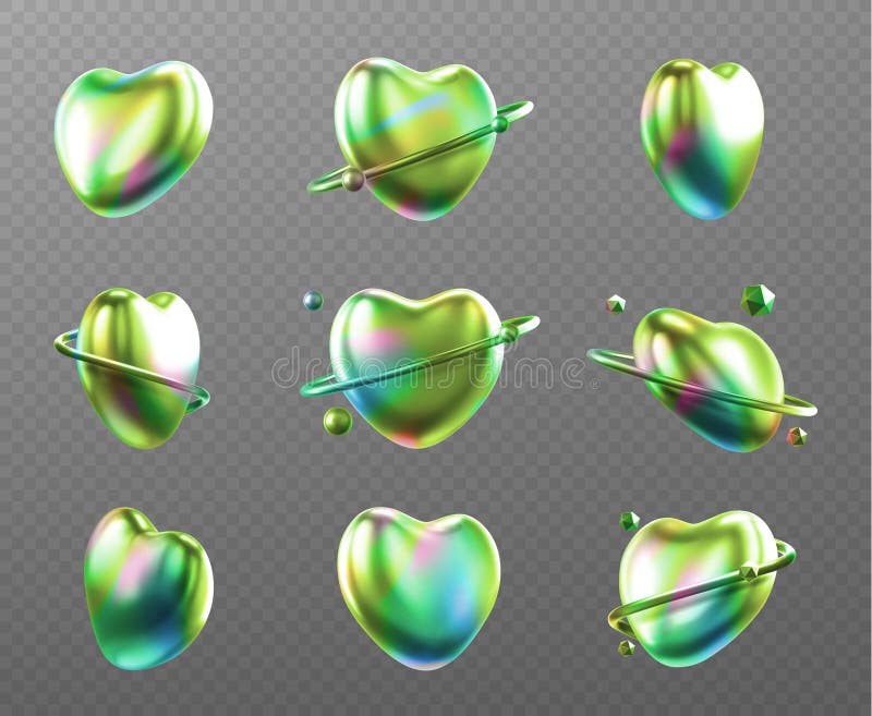 Green chrome heart shapes set stock illustration
