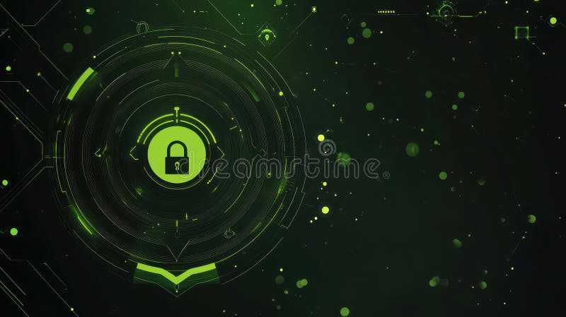 Green circle lock icon, symbolizing data security, access control, and privacy protection stock illustration