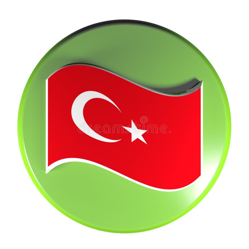 Green Circle Push Button Turkish Flag 3D Rendering Illustration Stock