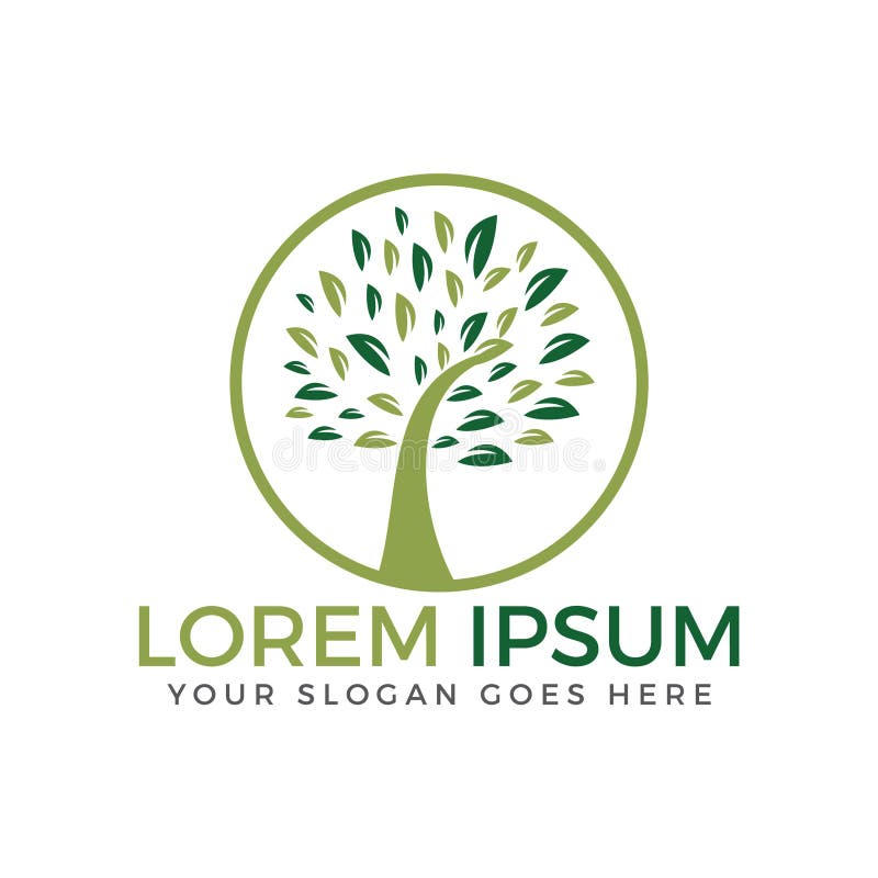 Green circle tree logo design. vector illustration