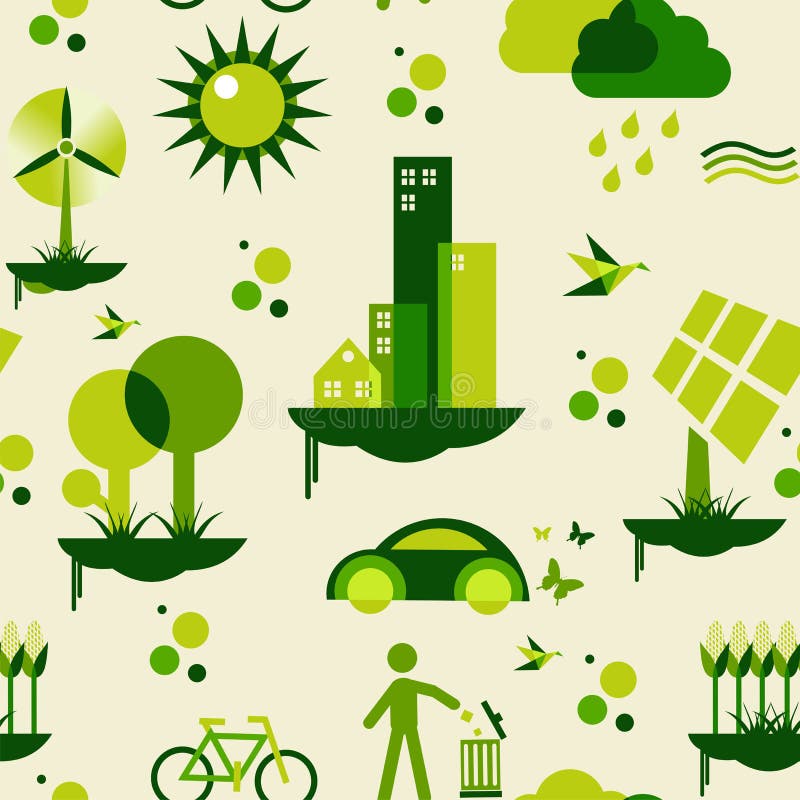 Sustainable city development with environmental icons conservation endlessly pattern. Vector file layered for easy manipulation and custom coloring. Sustainable city development with environmental icons conservation endlessly pattern. Vector file layered for easy manipulation and custom coloring.