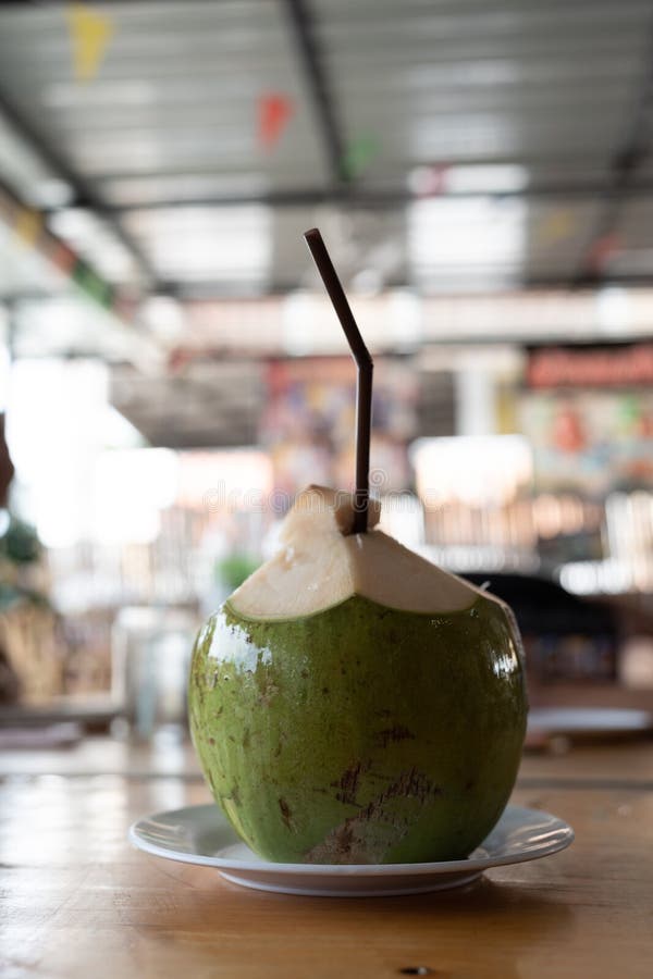 Green Coconut Fruit with Opened Coconut Juice Stock Image Image of