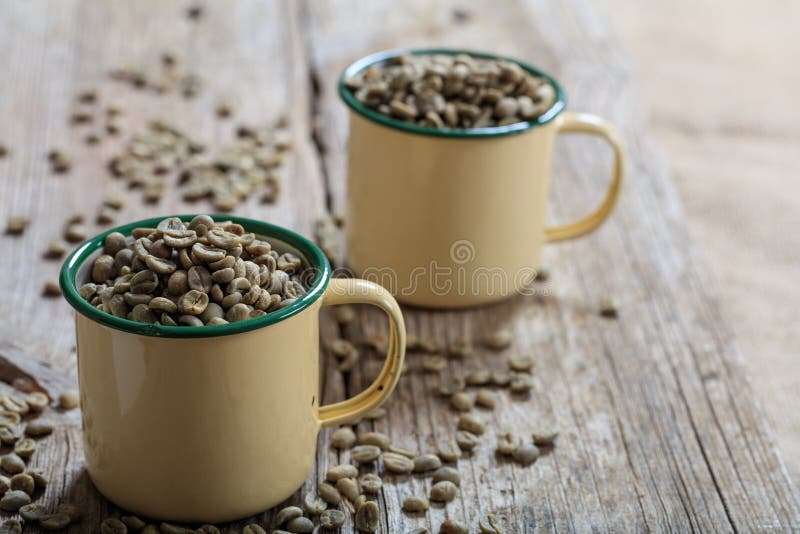 Green Coffee Beans in Two Cups Stock Image Image of metallic, aroma