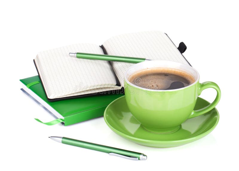 Green Coffee Cup and Office Supplies Stock Image Image of background