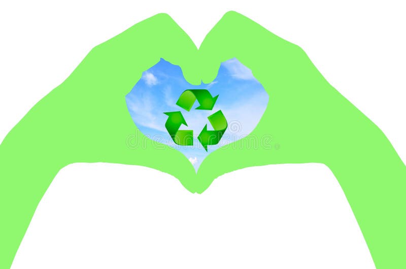 Green Color Hand and Recycle Sign with Blue Sky Stock Illustration Illustration of garbage