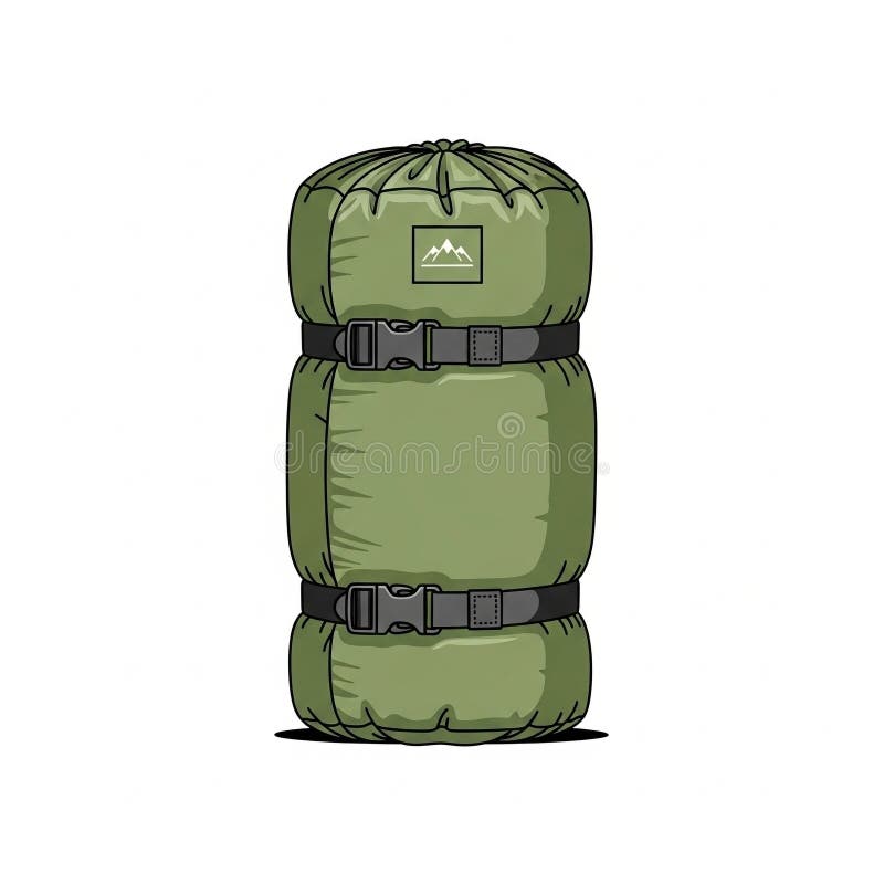 Green Compression Sack for Sleeping Bag with Adjustable Straps stock illustration