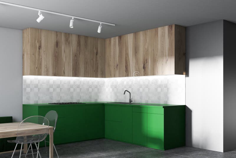 Green Countertop Kitchen Interior Stock Illustration