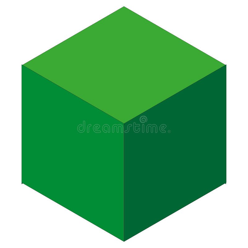 Green cube shape. Isometric 3D icon. Geometric volume element. Vector abstract block. stock illustration
