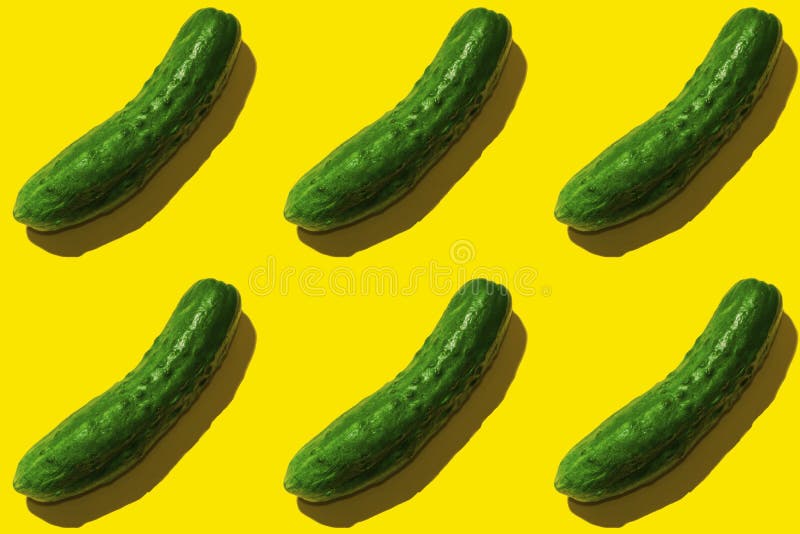 Green cucumber pattern on yellow background pop art design