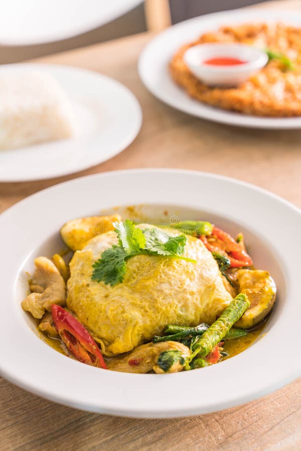 Green Curry with Chicken and Wrap Egg Stock Photo Image of recipe