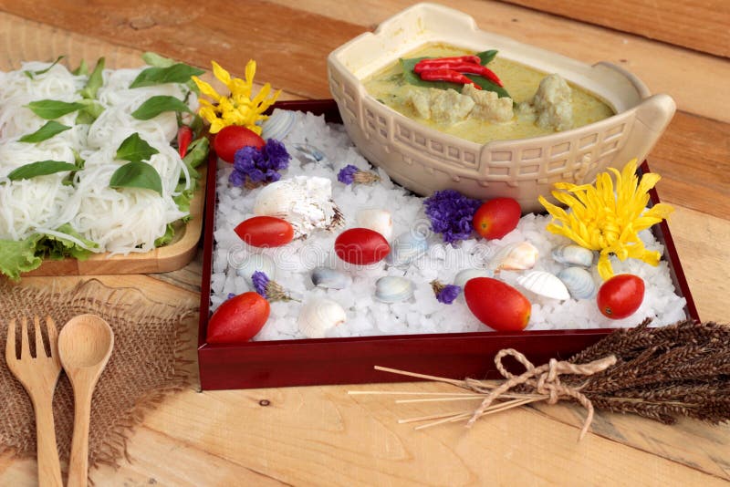 Green Curry Coconut Milk with Rice Noodle. Stock Photo Image of