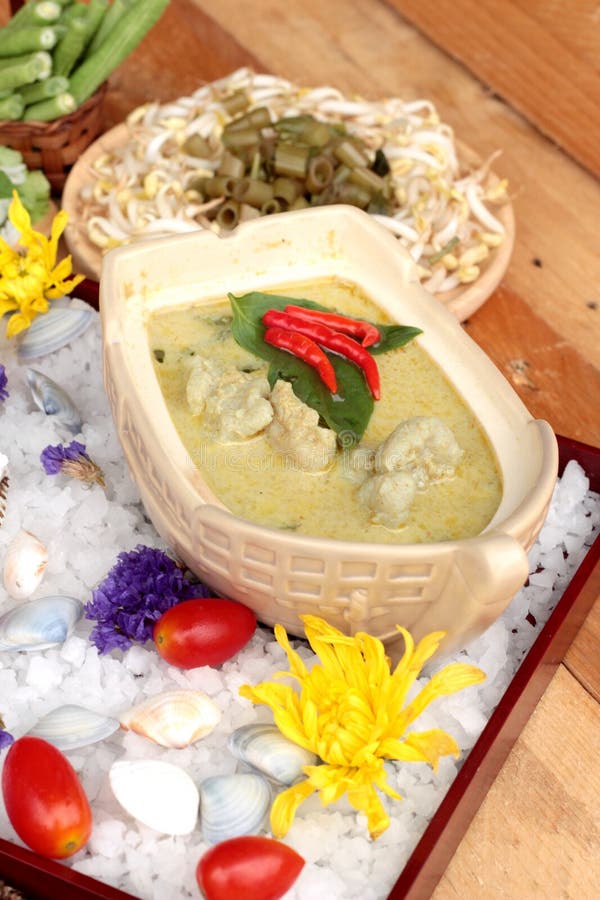 Green Curry Coconut Milk with Rice Noodle. Stock Photo Image of