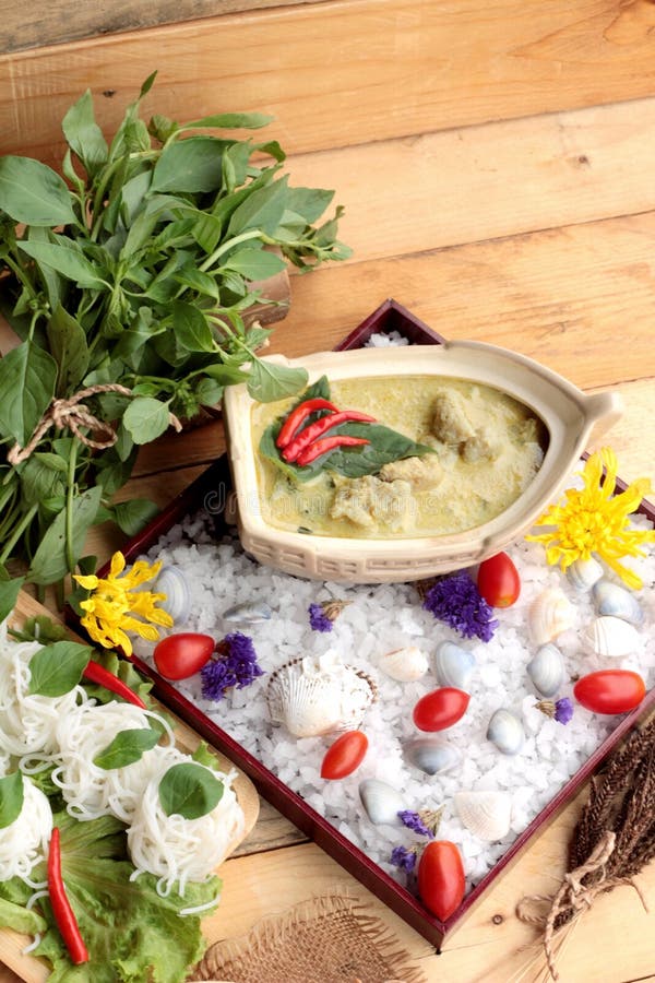 Green Curry Coconut Milk with Rice Noodle. Stock Photo Image of milk
