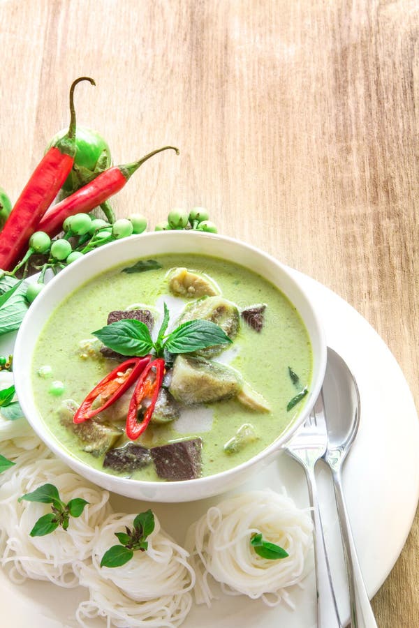 Green curry creamy coconut milk with chicken , Popular Thai food royalty free stock photo Green curry creamy coconut milk with chicken , Popular Thai food royalty free stock photo