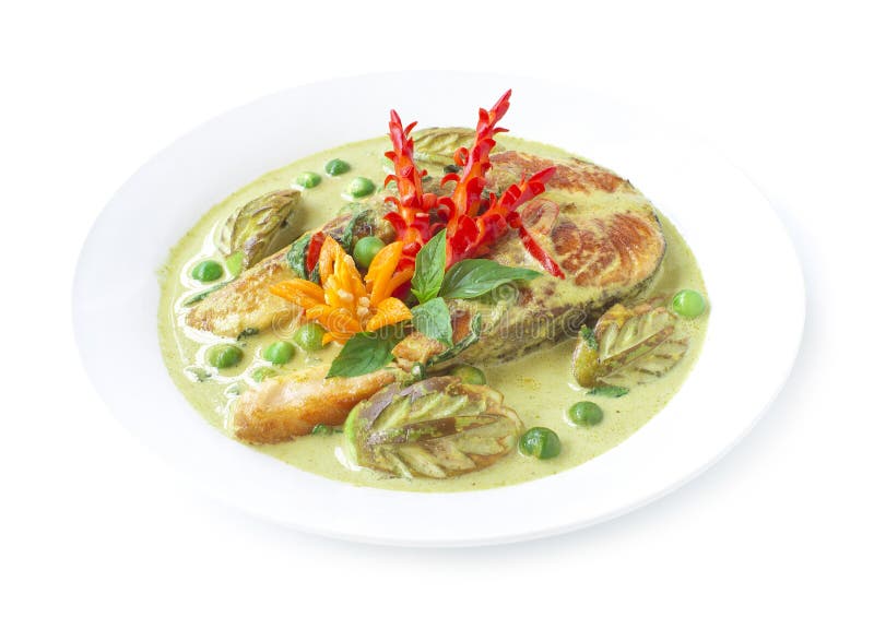Green Curry with Salmon in Coconut Milk Stock Image - Image of fried