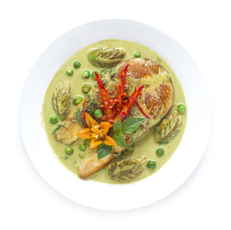 Green Curry with Salmon in Coconut Milk Stock Photo - Image of fish