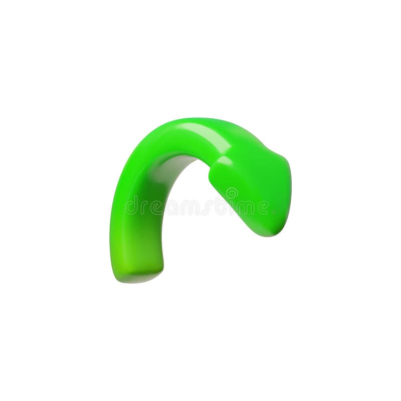 Green curve arrow 3D plastic cartoon style, vector volume arrow pointing round wave down, navigation pointer turn button stock illustration
