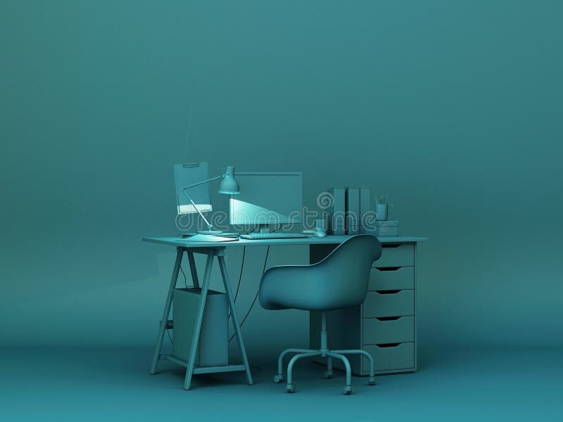 Green desk and decoration stock illustration. Illustration of