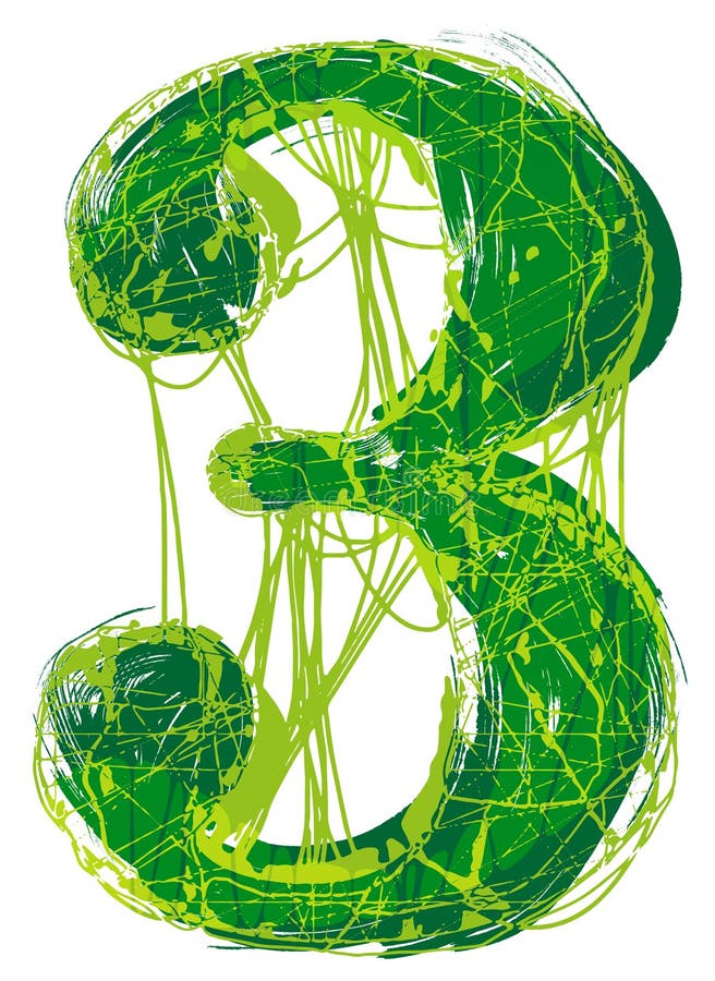 Green distressed font. Vector grunge number. stock illustration