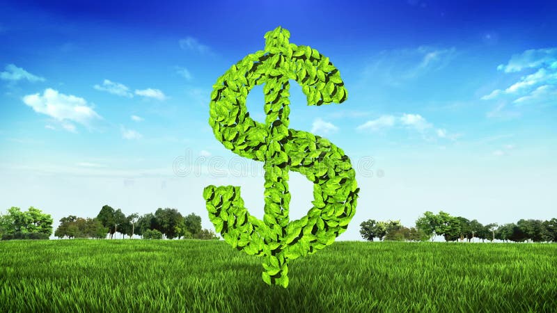 Green DOLLAR money, currency sign, made from leaves on the green ground (Included alpha)